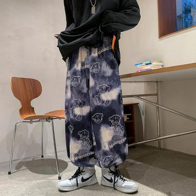 China Durable Small Bear Tie Dyed Corduroy Pants New Spring Sports Pants Men'S Japanese Casual Gaiters for sale