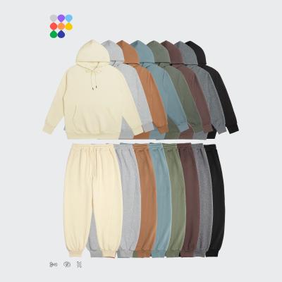 China OEM breathable heavyweight 350g plus velvet solid color sweater hooded connection pants sports casual pant suit for sale