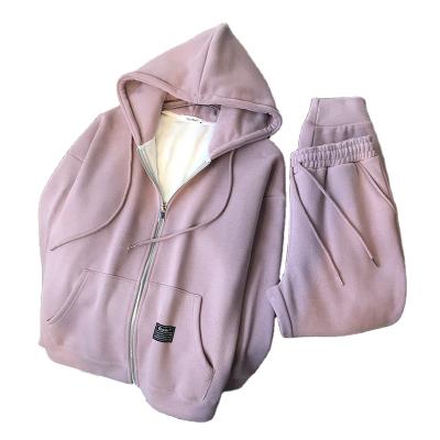 China 2021 viable autumn and winter zipper hoodie wool thickening two-piece sportswear 420 g suit pants for sale