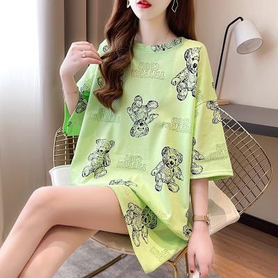 China Wholesale High Quality Summer Bear Anti-wrinkle Full Printing Round Neck Short Sleeve Ladies T-shirt for sale