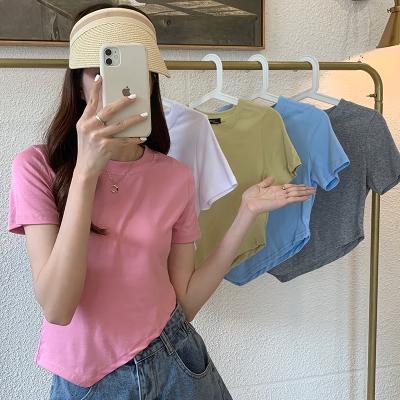 China Custom Women's Running T-shirt Anti-pilling 90% Cotton LOGO Summer Fashion Irregular Yoga Short Sleeve Sports T-shirt for sale