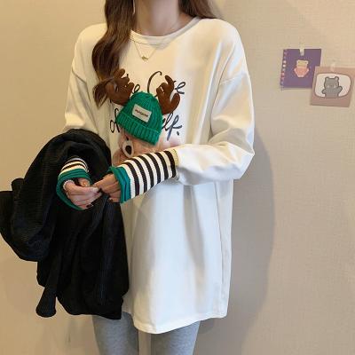 China Sustainable T Shirt Womens Medium Length Three Dimensional Embroidery Printed Long Sleeve Bottoming Shirt for sale