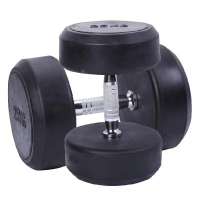 China Universal Wholesale Rubber Coated Round Dumbbells Set 2 White Card Weight With Metal Grip Rubber Coated Dumbbell Round Shape for sale