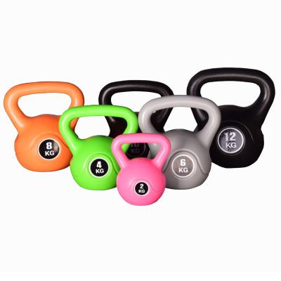 China Durable Factory Custom Logo Plastic PE Kettlebell With Cement Filling Colored Cement Kettlebell for sale