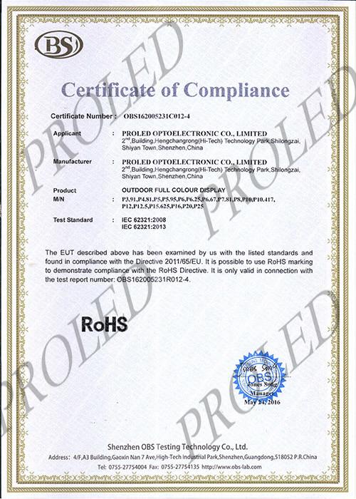 RoHS Certificate - PROLED OPTOELECTRONIC CO., LIMITED