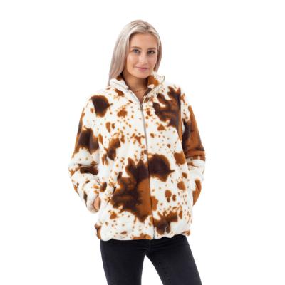 China Wholesale QUICK DRY Custom Made Oversized Cow Fur Coat Brown Print Faux Fur Warm High Quality Women's Winter Jackets for sale