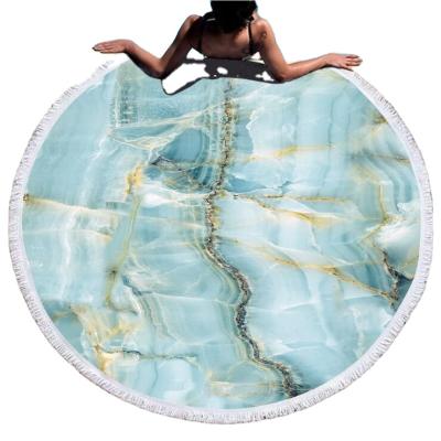 China Custom Printed Marble Round Compressed Pom Pom Beach Towel for sale