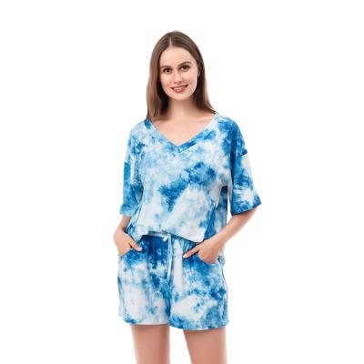 China Plus Size Over 14 Styles Tie Dye Pajamas Soft Tie Dye Lounge Wear Set For Women for sale