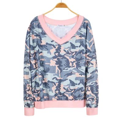 China 2020 Spring Sustainable In Stock Wholesale Pink Camouflage Print V-neck Milk Silk Tops For Women for sale