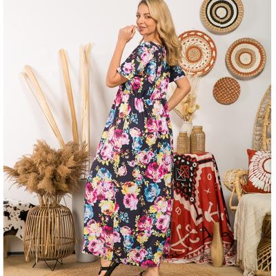 China 2021 Wholesale Anti-wrinkle Flower Printing Women Plus Size Maxi Dress for sale