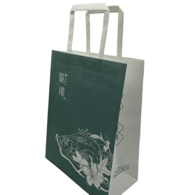 China Recycled Materials Customized Flat Paper Bag Brown Shopping Tote Handle Kraft Paper Bag For Clothing Shoes Grocery for sale