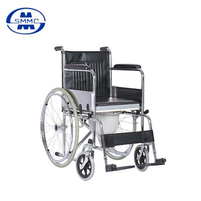 China Outdoor / Homecare / Hospital Standard Folding Chrome Steel Commode Wheelchair With Bedpan for sale