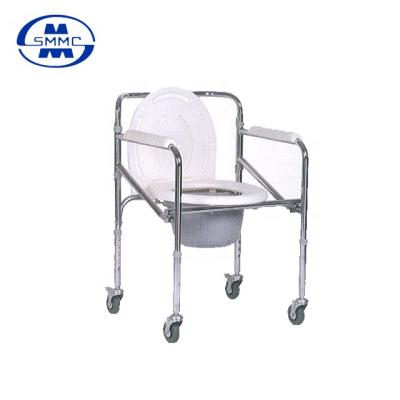 China STEEL TUBE Height Adjustable Folding Steel Commode Chair With Wheels for sale