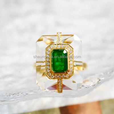 China New Arrival CLASSIC Crystal Design Natural Emerald Diamond Gemstone Ring Jewelry High Quality Women Gift OEM ODM for sale