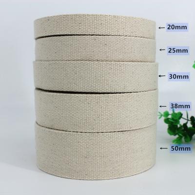 China High tenacity 2cm 1inch and natural 30/40/50mm wide thickened all cotton sliver webbing belt bag strap back canvas binding accessories for sale