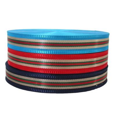 China 38mm wide color durable polyester ribbon webbing sling polyester nylon striped bag tie decorative hardware for sale