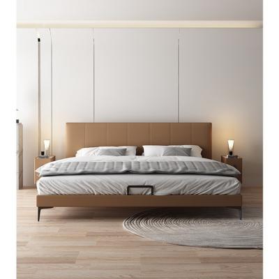 China Adjustable (other) bedroom suits Leather bed light luxury master high-end double bed soft bag bed solid wood for sale