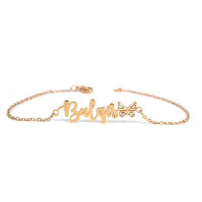 China TRENDY Gold Plated Custom Personalized 18K Stainless Steel Nameplate Bracelet for sale