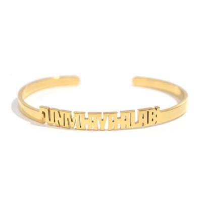 China Stainless Steel 18K Gold Plated Stainless Steel Personalized Name Bangle Bracelet for sale