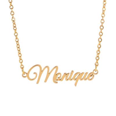 China Cute 2021 Custom Personalized Women's Jewelry Simple Cursive Letter 18K Gold Plated Filled Stainless Steel Plate 316 Name Necklace for sale