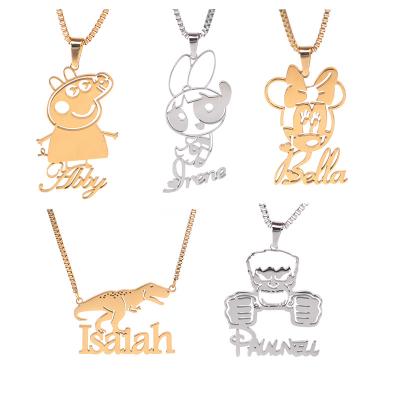 China CLASSIC Custom Jewelry Gold Plated Personalized Kids Gift Cartoon Character Name Plate Pendant Chain Necklace for sale