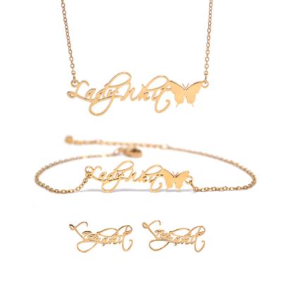 China Fashion Wholesale Gold Plated Custom Necklace Set Personalized Nameplate Jewelry for sale