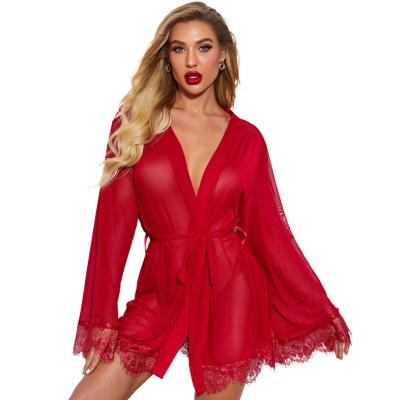 China New Designer Sleepwear Long Sleeve Lingerie Set Breathable Hot Christmas Red Hot Night Gown Lingerie for sale