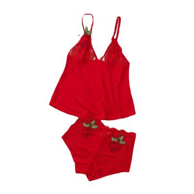 China Plus Size Red Floral Satin Women's Pajamas Christmas Lingerie Nightwear Bridal Nightwear Sets for sale