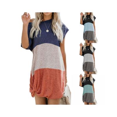 China Best Selling Anti-Static Solid Color Patchwork Casual Short Sleeve Soli Products Casual Short T-Shirt Plus Size Clothes Shirt Dresses for sale