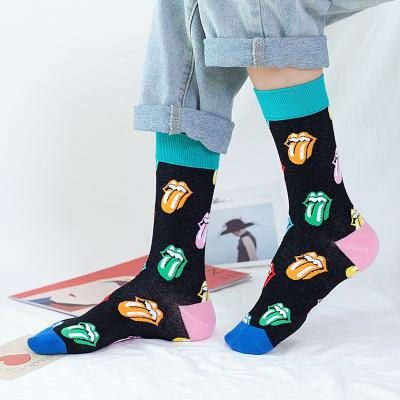 China Breathable Popular Happy Design Funny Crew Cartoon Tongue Socks Custom Packaging Logo Men's Comics Crazy Socks for sale