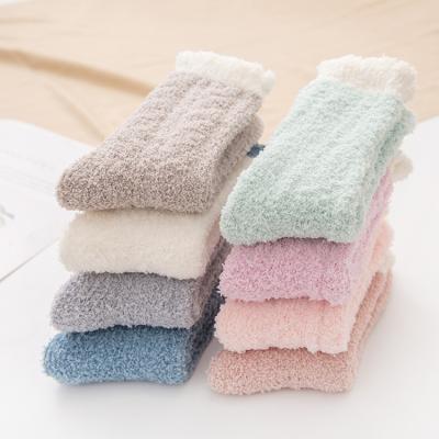 China Coral Plush Super Soft Winter Sleep Home Leisure Microfiber Slipper Socks Anti-Fault Women Warm Velvet Socks for sale