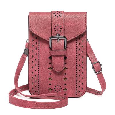 China Latest Design Mobile Phone Bag Hollow Flower Cross Body Cross - Body Purse With Coin Purse for sale