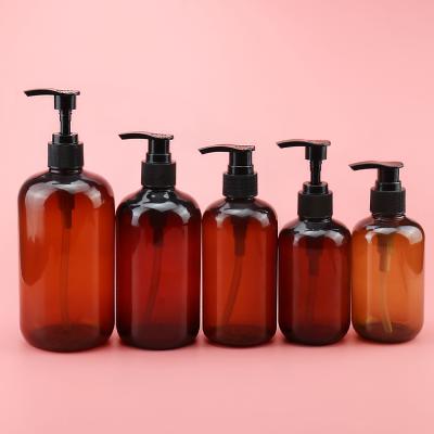 China Cosmetic Boston PET 200-500ml Round Bottles Shampoo Lotion Pump Plastic Bottles for sale