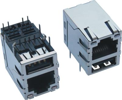 China Stacked Single Port RJ45 Usb 2.0 Connector With 10/100/1000 Mangetics And LED for sale