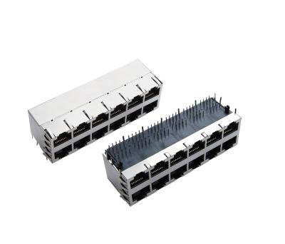 China Stacked Multi Port RJ45 Connector With 10/100/1000 Magnetics And LED for sale