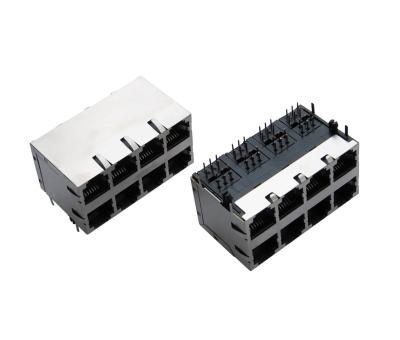 China Stacked Side Enter 2*4 Multi Port Rj45 Modular Connector With Shielded for sale