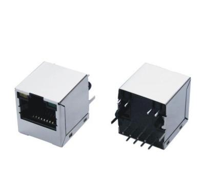 China LED Female RJ45 Connector Plug , RJ45 with Magnetics 180 Degree for sale