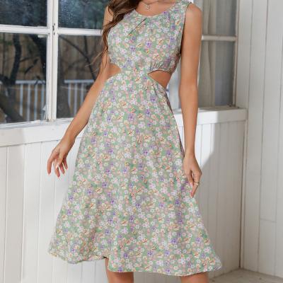 China 2022 Summer New Chiffon Floral Dress Waistless Bohemian Skirt Breathable Sexy Sleeveless Beach Dress for sale