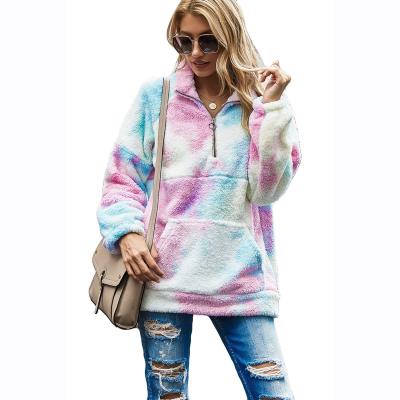 China New Breathable Winter Design Women Leopard Print Tie Dye Loose Plush Jacket Women Thick Coat for sale