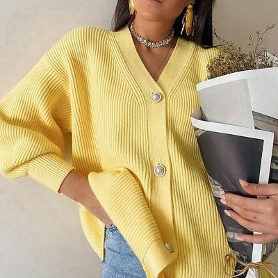 China Wholesale Women Sweater Coat Breathable Solid Color Casual Loose Knitted Cardigan for sale