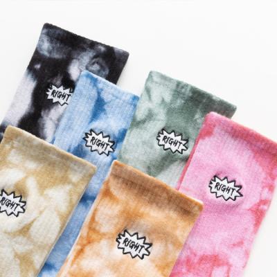 China OEM QUICK DRY Hot Selling Custom Logo Socks Unisex Fashion Tie Dye Cotton Funny Embroidery Socks for sale