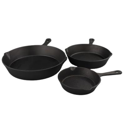 China High Quality Hot Sale Viable Cast Iron Black Round Pan Frying Pan Nonstick Three Piece Set 5.5*4.2/21*20/27*25.5cm for sale