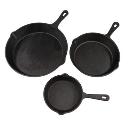 China Hot Sale High Quality Viable Cast Iron Round Frying Pan Kitchen Cookware Three Piece Set for sale