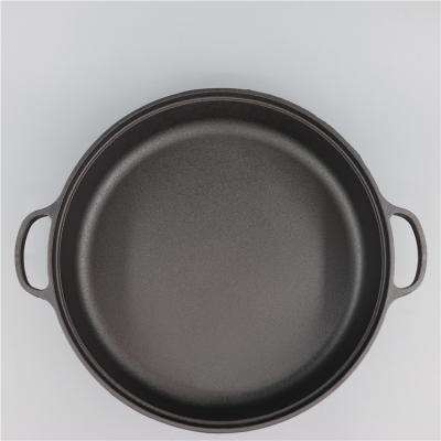 China Customized Durable 35CM Large Cast Iron Round Double Handle Pans Frying Pan For Home Barbecue for sale