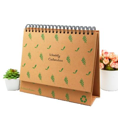 China Recycled Materials Customized Recycled Kraft Paper Table Spiral Desk Calendar Daily Meal Planners Protection Weekly 2022 Calendar for sale