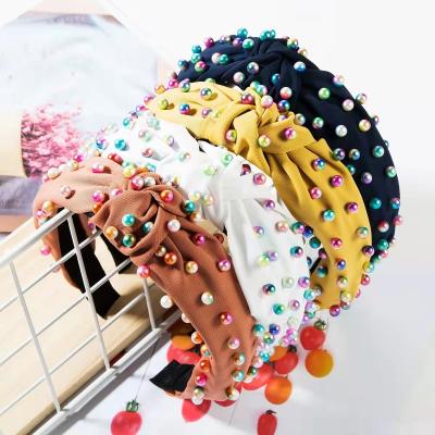 China Girls hair decoration fashion cloth hair circle personality twist knot color pearl small Korean headband hair circle for sale