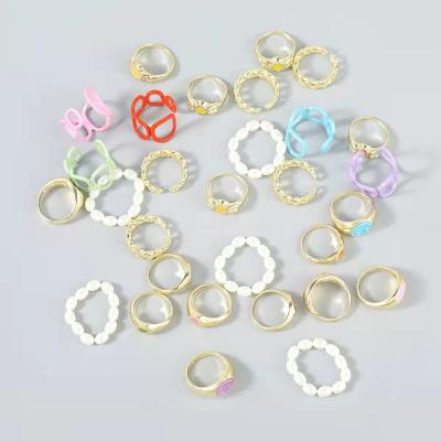 China Cute Smile Style Women's Ring 6 Boximia Sets Alloy Face Beach Contracted Silver Ring Costume for sale