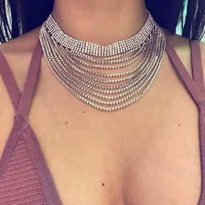 China And American Hiphop European Design Exaggerated Alloy Set Multilayer Diamond Necklace Fashion Trend Personality Female Necklace for sale