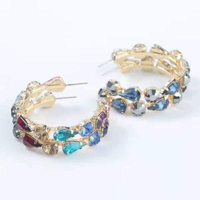 China CLASSIC Fashion Color Diamond Series Alloy Diamond Drop Shaped Glass Diamond C - Shaped Ring Earrings for sale