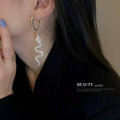 China CLASSIC silver needle inlaid with the diamond earrings personality temperament snake-like earring fun earrings for sale